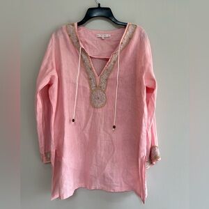 Barbera Gerwit Linen Beaded Collar and 3/4 Sleeves Light Pink Tunic, size S